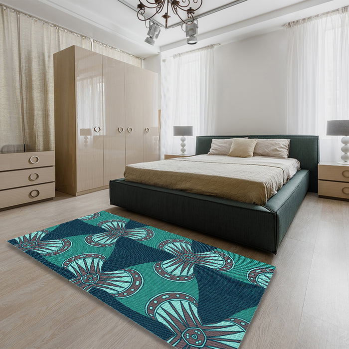 Round Machine Washable Transitional Light Sea Green Rug in a Office, wshpat310lblu