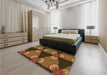 Patterned Cinnamon Brown Rug in a Bedroom, pat310org