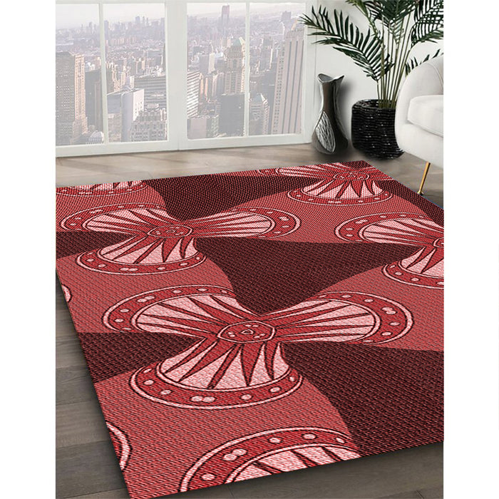 Patterned Cranberry Red Rug in Family Room, pat310rd