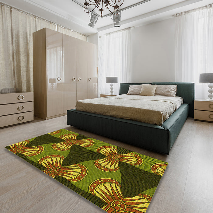 Round Machine Washable Transitional Bakers Brown Rug in a Office, wshpat310yw