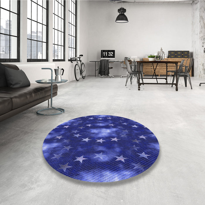 Round Patterned Cobalt Blue Rug in a Office, pat3100blu