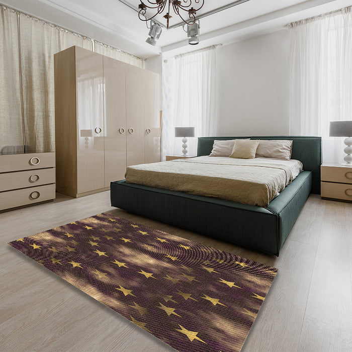 Patterned Sienna Brown Rug in a Bedroom, pat3100brn