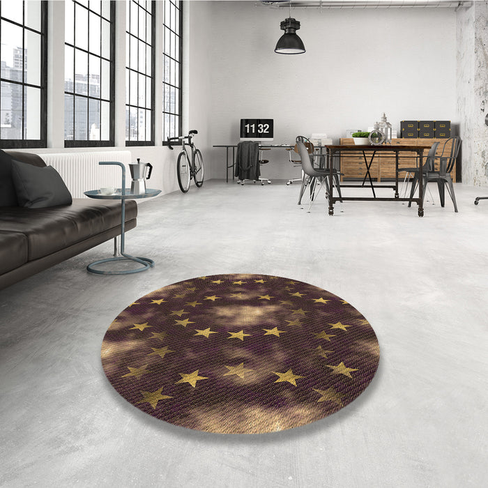 Round Patterned Sienna Brown Rug in a Office, pat3100brn