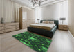 Patterned Dark Forest Green Rug in a Bedroom, pat3100grn