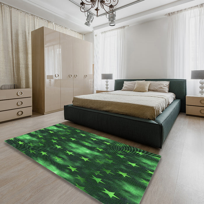 Patterned Dark Forest Green Rug in a Bedroom, pat3100grn