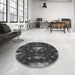 Round Patterned Charcoal Black Rug in a Office, pat3100gry