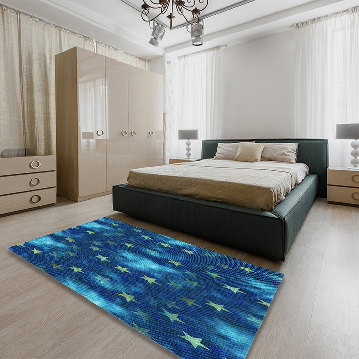 Patterned Blue Rug in a Bedroom, pat3100lblu