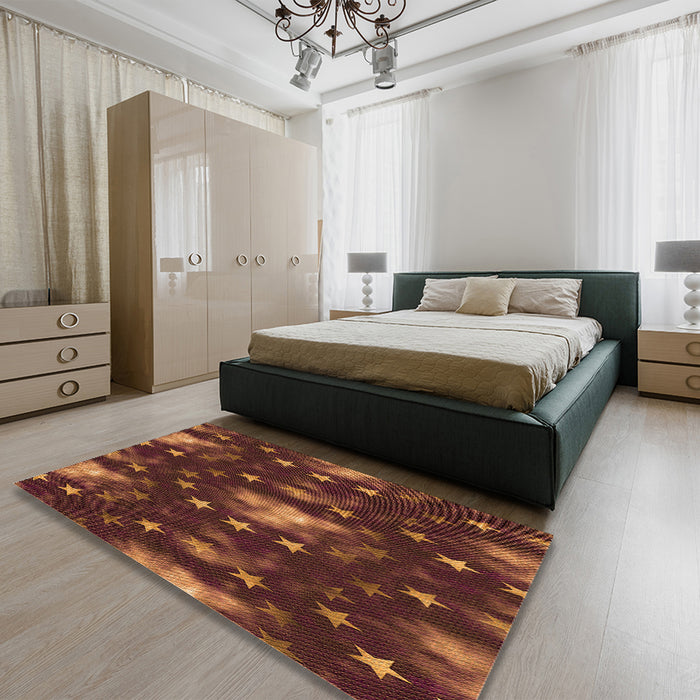Patterned Red Rug in a Bedroom, pat3100org