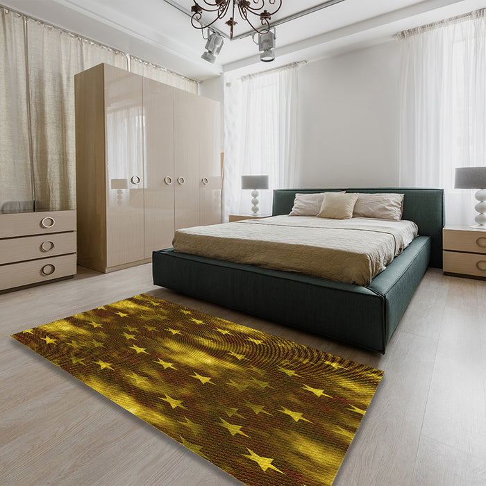 Patterned Red Rug in a Bedroom, pat3100yw