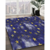 Patterned Denim Dark Blue Novelty Rug, pat3100