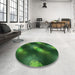 Round Patterned Deep Emerald Green Rug in a Office, pat3101grn