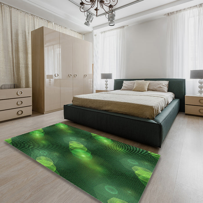Round Machine Washable Transitional Deep Emerald Green Rug in a Office, wshpat3101grn