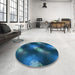 Round Patterned Blue Ivy Blue Rug in a Office, pat3101lblu