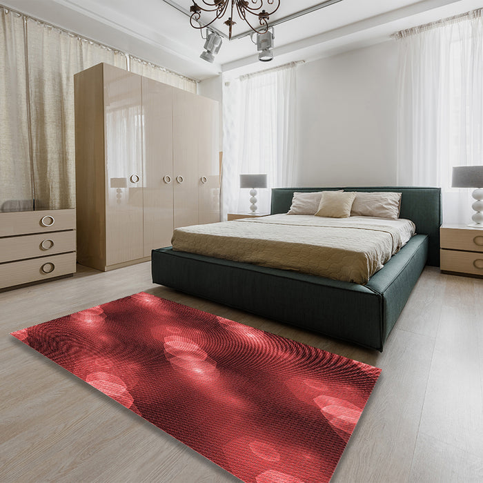 Patterned Cranberry Red Rug in a Bedroom, pat3101rd