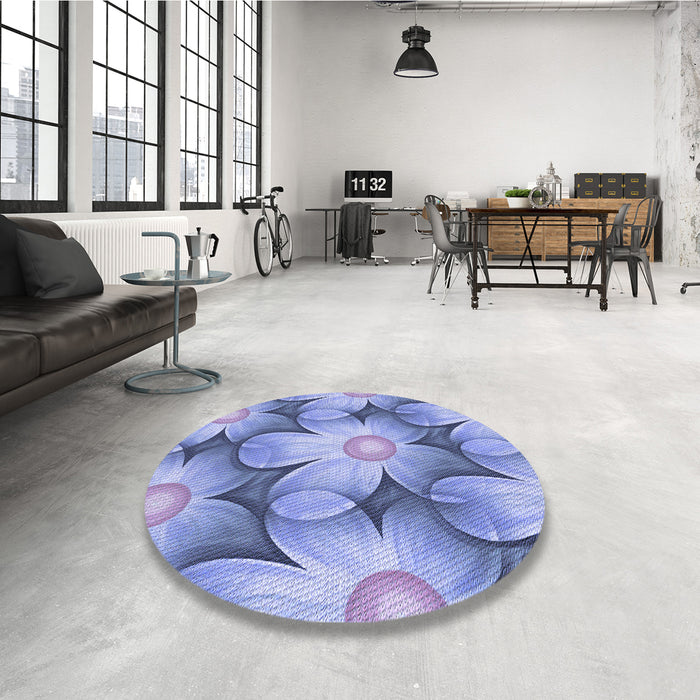 Round Patterned Jeans Blue Rug in a Office, pat3102blu