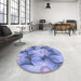Round Patterned Jeans Blue Rug in a Office, pat3102blu