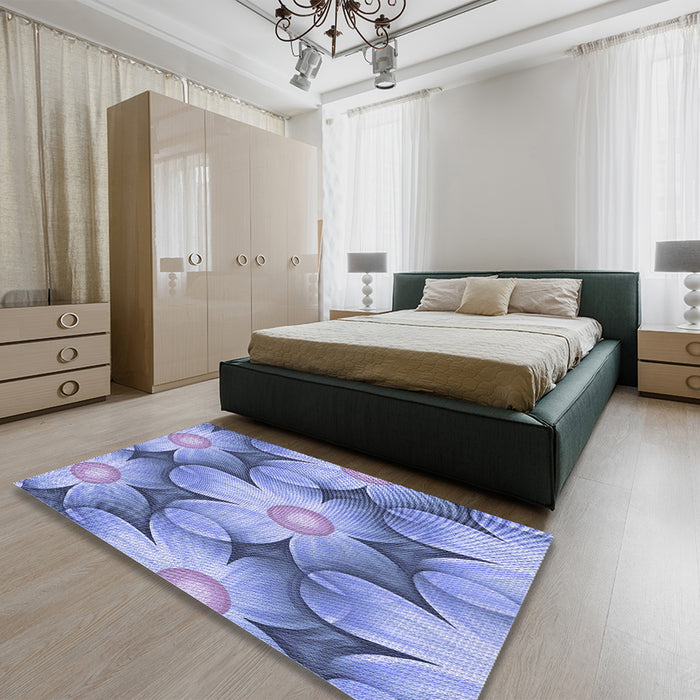 Patterned Jeans Blue Rug in a Bedroom, pat3102blu