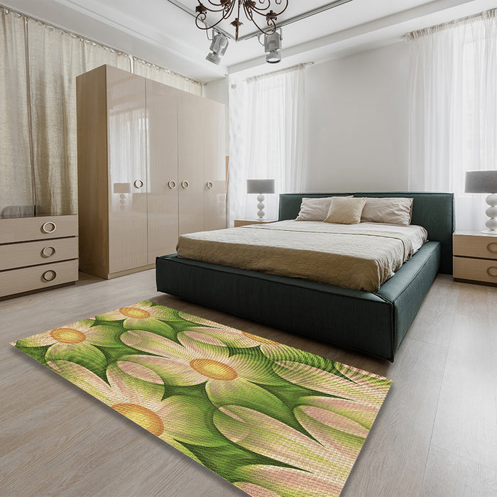 Patterned Metallic Gold Rug in a Bedroom, pat3102brn