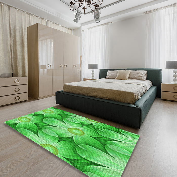 Round Machine Washable Transitional Neon Green Rug in a Office, wshpat3102grn