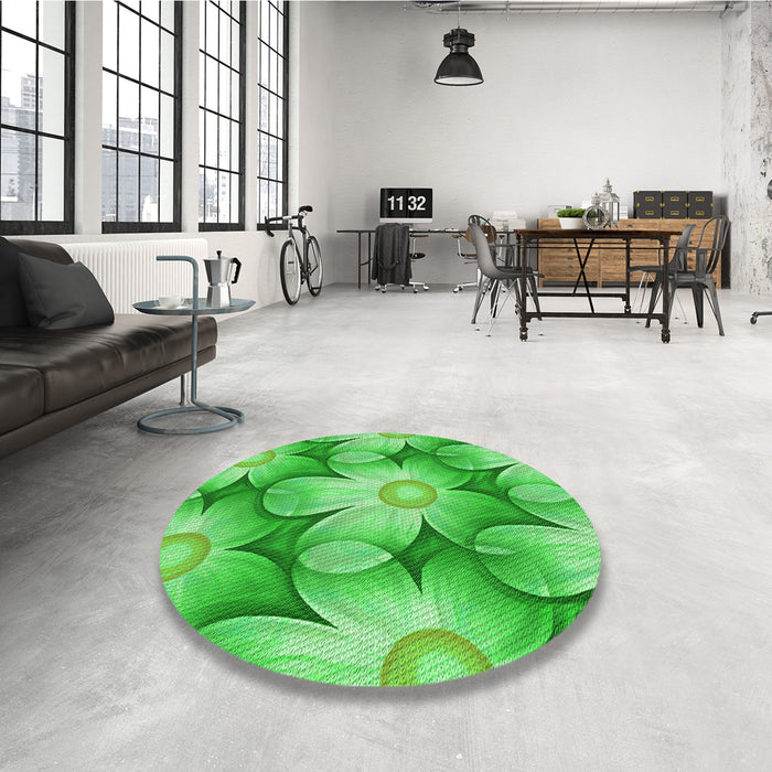 Round Patterned Neon Green Rug in a Office, pat3102grn