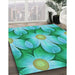 Machine Washable Transitional Bright Turquoise Blue Rug in a Family Room, wshpat3102lblu