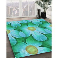 Patterned Bright Turquoise Blue Rug, pat3102lblu