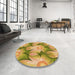 Round Patterned Yellow Rug in a Office, pat3102org