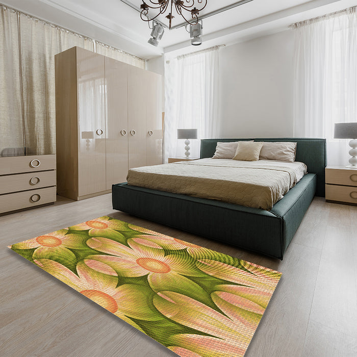 Patterned Yellow Rug in a Bedroom, pat3102org