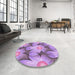 Round Patterned Orchid Purple Rug in a Office, pat3102pur