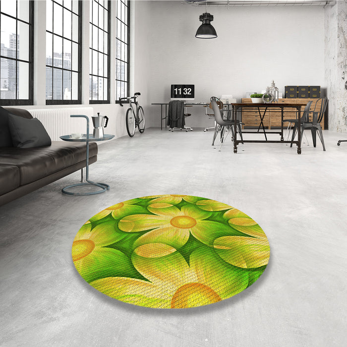 Round Patterned Green Rug in a Office, pat3102yw