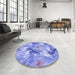 Round Patterned Jeans Blue Rug in a Office, pat3103blu