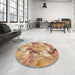 Round Patterned Yellow Orange Rug in a Office, pat3103brn