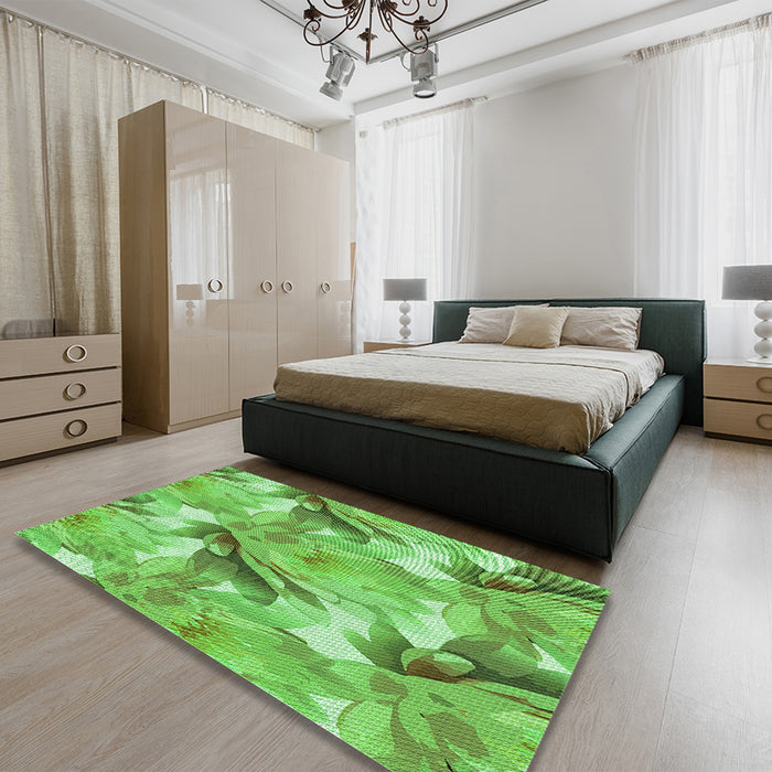 Round Machine Washable Transitional Emerald Green Rug in a Office, wshpat3103grn
