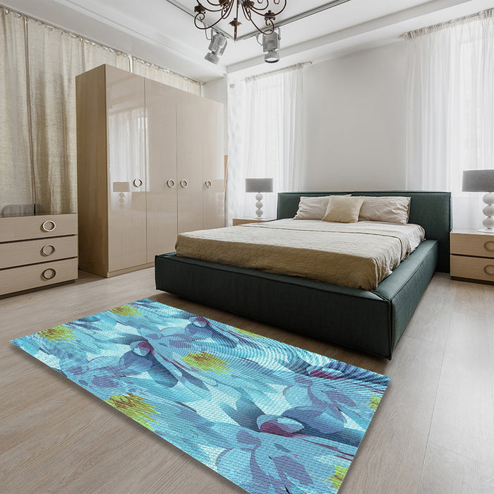 Round Machine Washable Transitional Blue Ivy Blue Rug in a Office, wshpat3103lblu