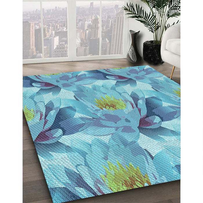 Machine Washable Transitional Blue Ivy Blue Rug in a Family Room, wshpat3103lblu