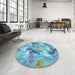 Round Patterned Blue Ivy Blue Rug in a Office, pat3103lblu