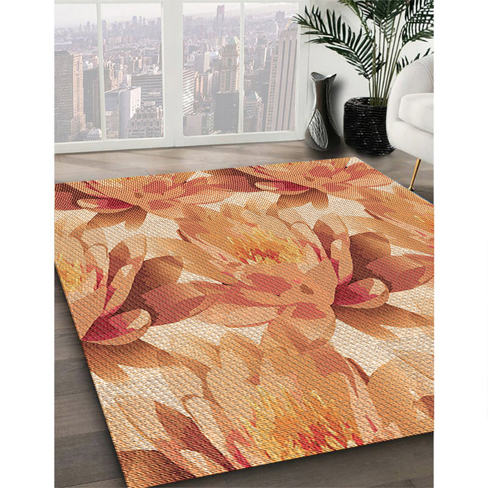 Patterned Yellow Orange Rug in Family Room, pat3103org