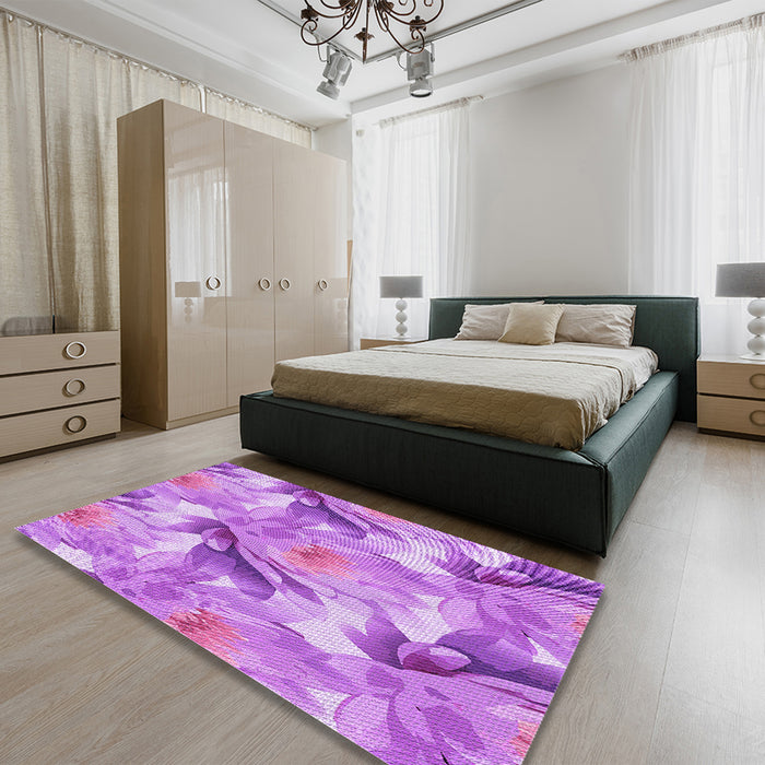 Round Machine Washable Transitional Violet Purple Rug in a Office, wshpat3103pur
