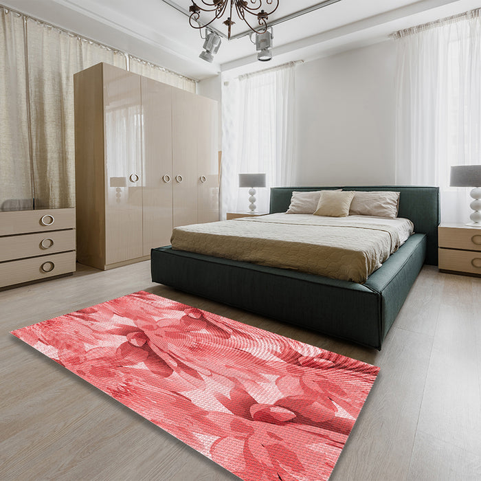 Round Machine Washable Transitional Light Coral Pink Rug in a Office, wshpat3103rd