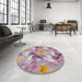Round Machine Washable Transitional Raspberry Purple Rug in a Office, wshpat3103