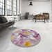 Round Patterned Raspberry Purple Novelty Rug in a Office, pat3103