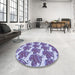 Round Patterned Blue Rug in a Office, pat3104blu