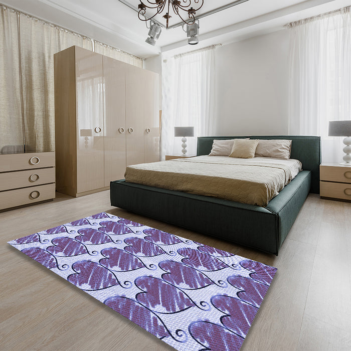 Patterned Blue Rug in a Bedroom, pat3104blu