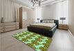 Patterned Olive Green Rug in a Bedroom, pat3104grn