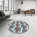 Round Patterned Sky Blue Rug in a Office, pat3104lblu