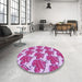 Round Patterned Deep Pink Rug in a Office, pat3104pur