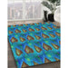 Machine Washable Transitional Dark Turquoise Green Rug in a Family Room, wshpat3105lblu