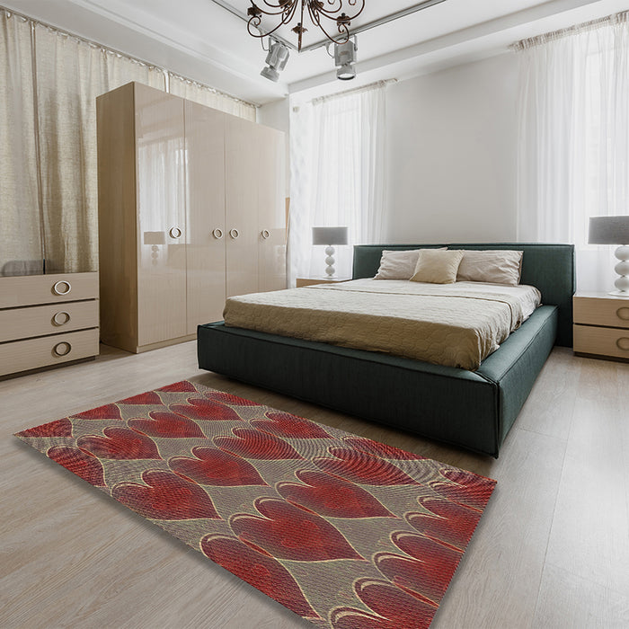 Patterned Dark Gold Brown Rug in a Bedroom, pat3106brn