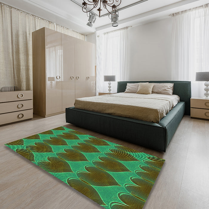 Patterned Army Green Rug in a Bedroom, pat3106grn