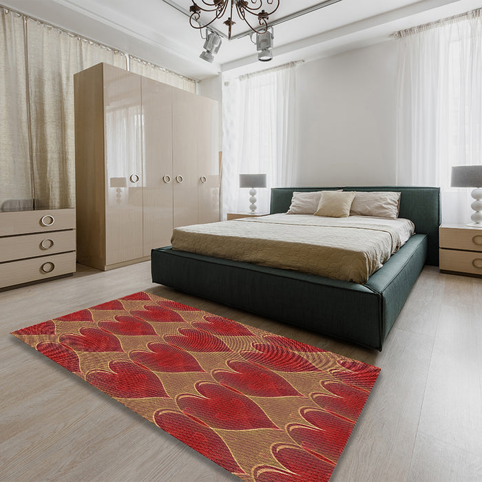 Patterned Orange Rug in a Bedroom, pat3106org
